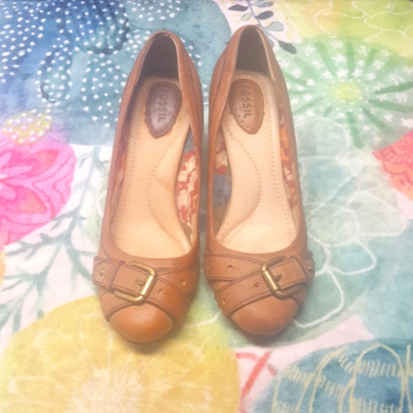 Fossil leather pumps with chunky stacked heel - Picture 2 of 12